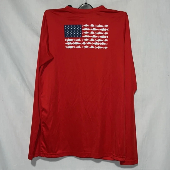 red xl (18/20) Columbia PFG American Flag fish long sleeve shirt - Picture 2 of 3